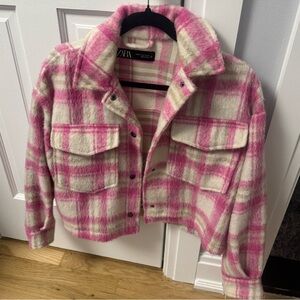 Zara Pink Plaid Cropped Jacket